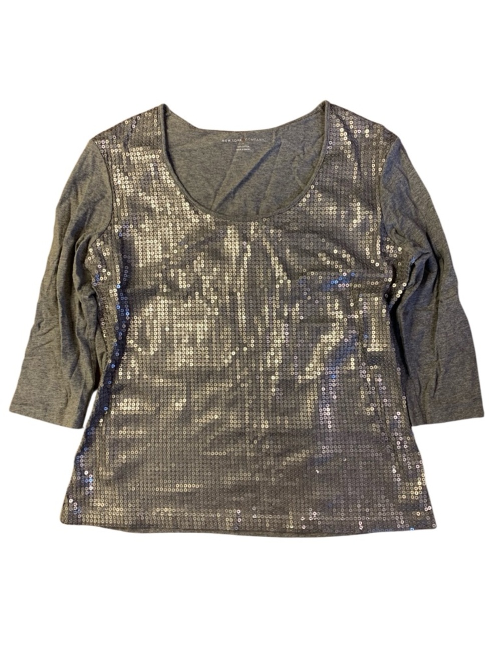 New York & Company Grey Sequin Front Top - 100% Cotton - Size L